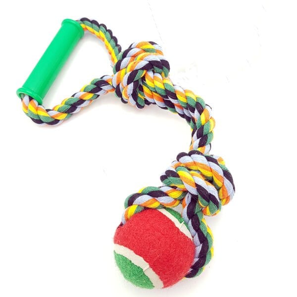 Euro Dog 37 Cm Diş İpi Plastik Saplı 2 Düğümlü Tenis Topu | Köpek Diş İpi