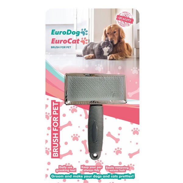 Euro Gold M Plastik Saplı Tarama Fırçası Gri | Köpek Tarağı