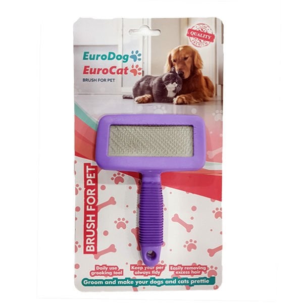 Euro Gold M Plastik Saplı Tarama Fırçası Mor | Köpek Tarağı