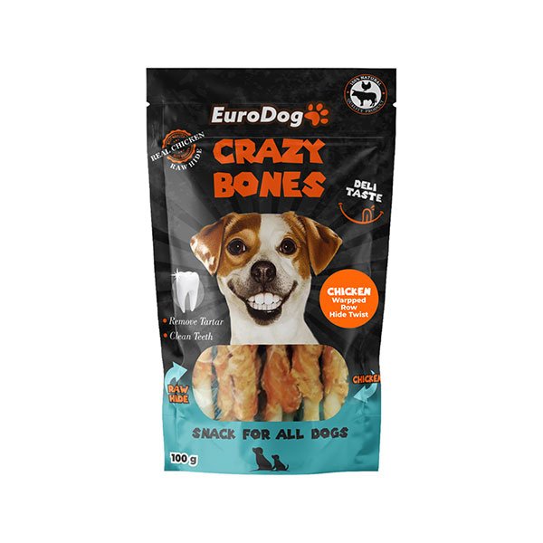 Euro Dog 100 Gr Crazy Bones Wrap Tavuklu Twist | Köpek Atıştırmalık Ödül Maması