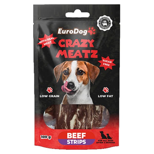 Euro Dog 100 Gr Biftekli Şerit Doğal Ödül Maması | Köpek Atıştırmalık Ödül Maması