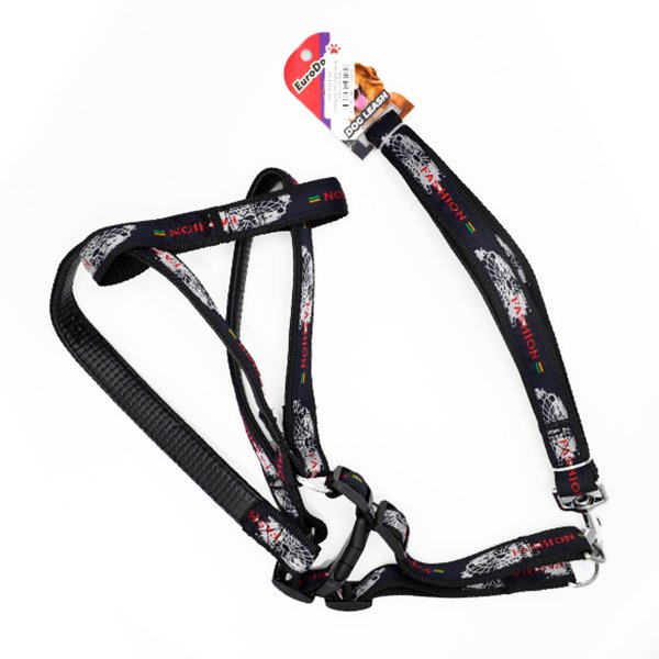 Euro Dog 25mm 120 Cm Uzatma Tasması+Göğüs Tasması Siyah | Köpek Göğüs Tasması
