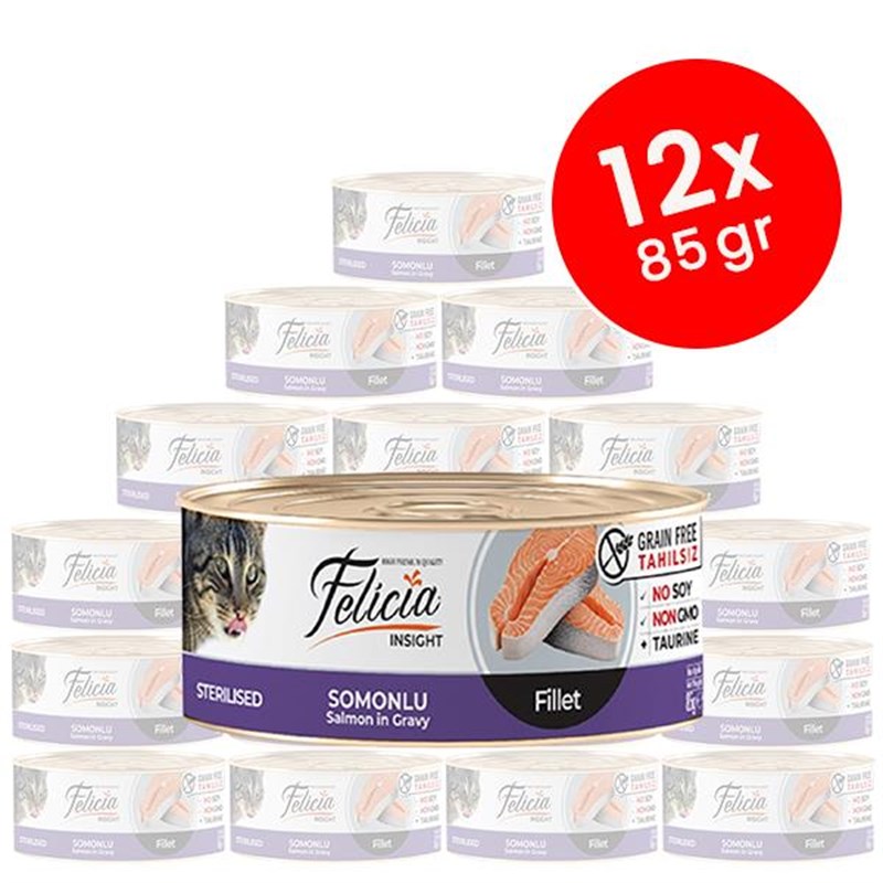 Felicia 12 Adet Tahılsız Sterilised Somonlu Fileto 85 Gr | Yetişkin Kedi Maması Felicia 12 Adet Tahılsız Sterilised Somonlu Fileto 85 Gr | Yetişkin Kedi Maması