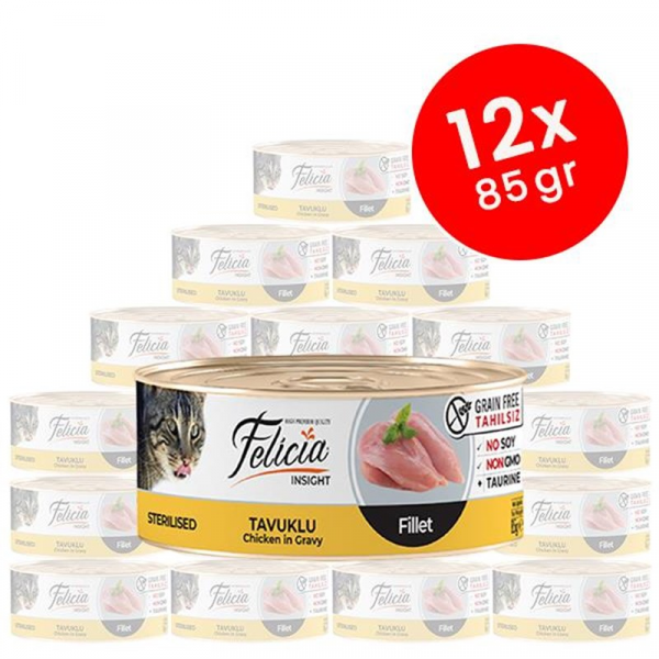 Felicia 12 Adet Tahılsız Sterilised Tavuklu Fileto 85 Gr | Kısırlaştırılmış Kedi Maması