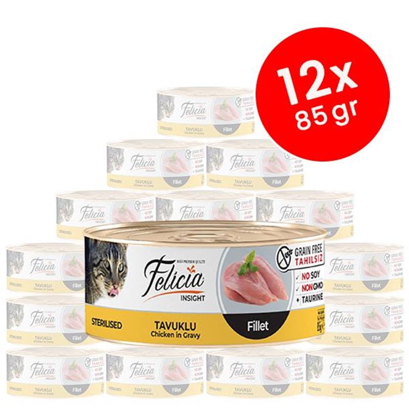 Felicia 12 Adet Tahılsız Sterilised Tavuklu Fileto 85 Gr | Kısırlaştırılmış Kedi Maması Felicia 12 Adet Tahılsız Sterilised Tavuklu Fileto 85 Gr | Kısırlaştırılmış Kedi Maması