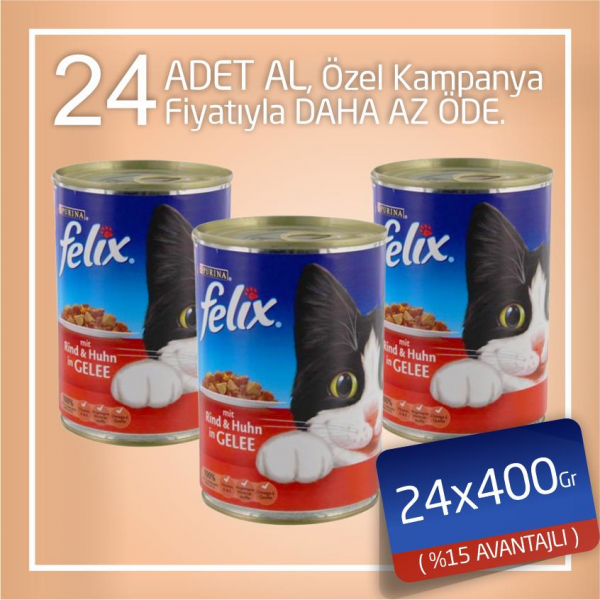Felix 24x400 Gr Sığır Etli | Yetişkin Kedi Maması