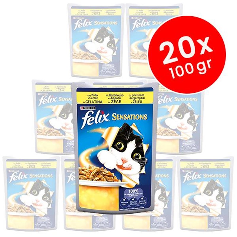 Felix 20 Adet Sensations Tavuklu & Havuçlu 100 Gr | Yetişkin Kedi Maması Felix 20 Adet Sensations Tavuklu & Havuçlu 100 Gr | Yetişkin Kedi Maması