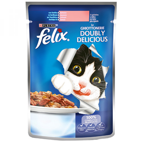 Felix 6 Adet Yetişkin Somonlu & Sardalyalı 100 Gr | Balıklı Yaş Kedi Maması