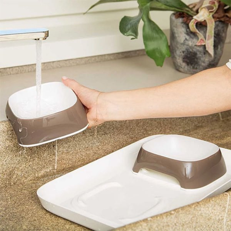 Ferplast Glam 800 Ml Small Melamin Tepsili Mama Ve Su Kabı Gri | İkili Mama Ve Su Kabı