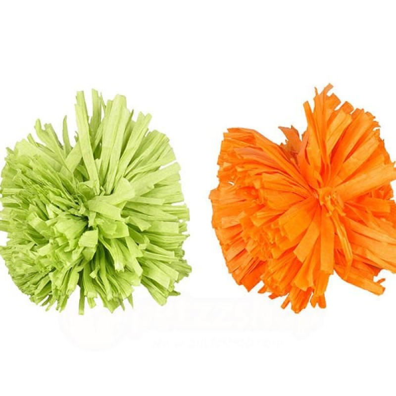Flamingo Ponpon Kağıt Top Oyuncak Turuncu ve Yeşil 2 Adet | Kedi Top Oyuncak