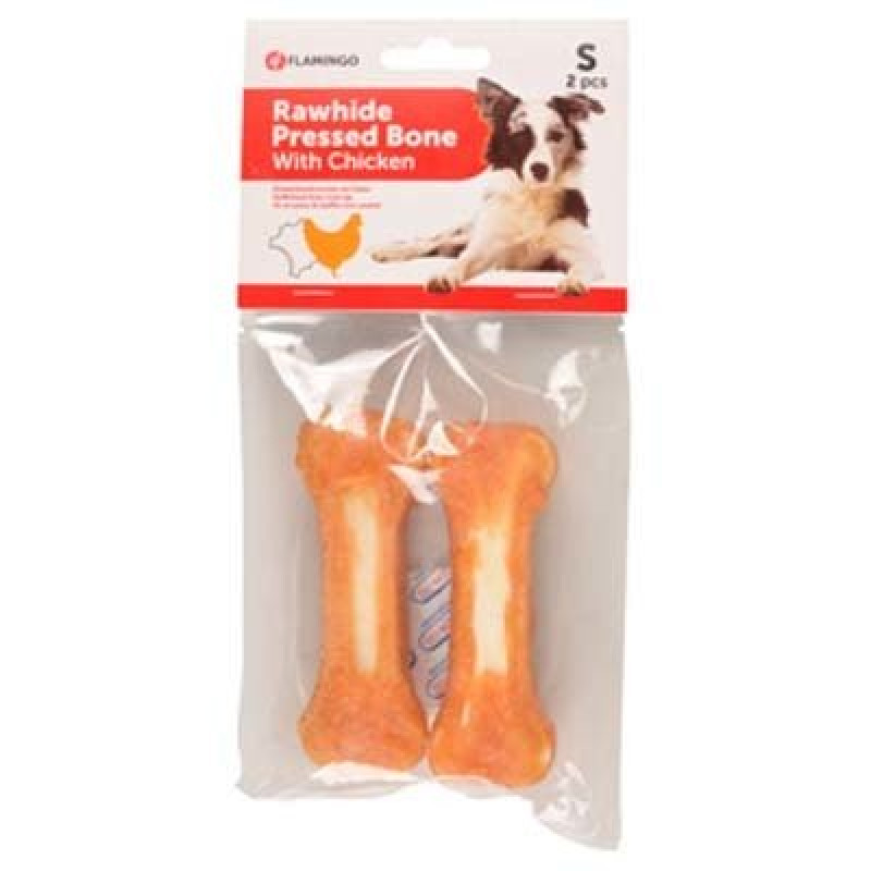 Flamingo S Rawhide Pressed Bone with Chicken 120 Gr | Düğümlü Köpek Çiğneme Kemiği