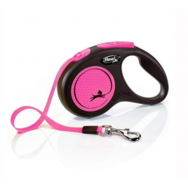 5 Mt S Neon Reflektörlü Şerit Otomatik Gezdirme Pembe | Otomatik Köpek Tasması