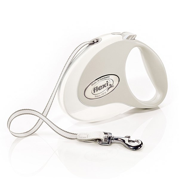 Flexi Style Şerit Otomatik Gezdirme Tasması 5MT Medium White | Otomatik Köpek Tasması