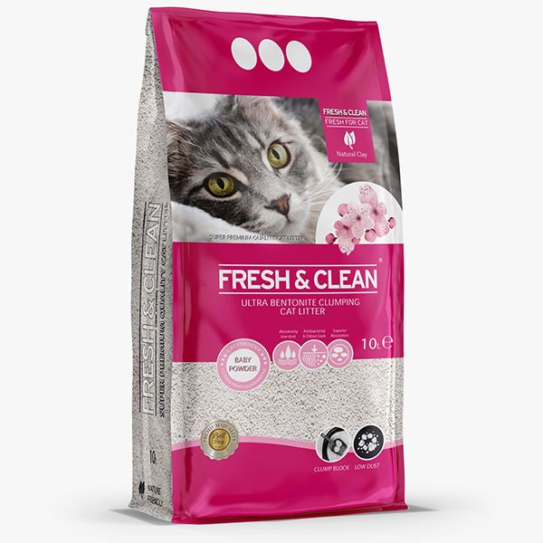 Fresh Clean Bebek Pudralı Bentonit Topaklanan Kum10 Lt | Doğal Kedi Kumu
