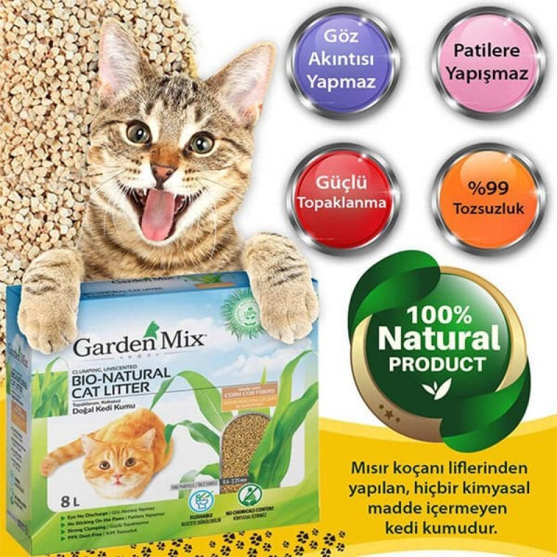 Garden Mix 8 Lt Topaklanan Mısır Lifli | Doğal Kedi Kumu