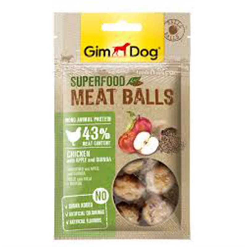 Gimdog 70 Gr Superfood Meatballs Chicken With Apple and Quinoa | Köpek Atıştırmalık Ödül Maması Gimdog 70 Gr Superfood Meatballs Chicken With Apple and Quinoa | Köpek Atıştırmalık Ödül Maması