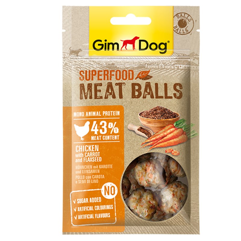 GimDog 70 Gr Superfood Meat Balls Chicken with Carrot and Flaxseed | Köpek Atıştırmalık Ödül Maması GimDog 70 Gr Superfood Meat Balls Chicken with Carrot and Flaxseed | Köpek Atıştırmalık Ödül Maması