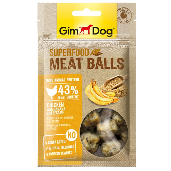 Gimdog 70 Gr Superfood Meat Balls Chicken with Banana and Sesame | Köpek Atıştırmalık Ödül Maması