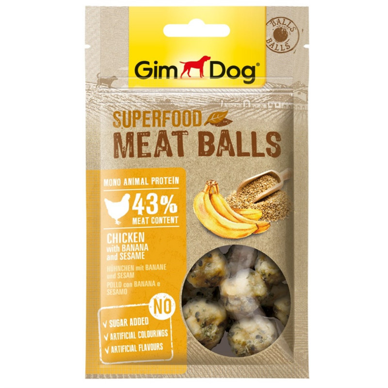 Gimdog 70 Gr Superfood Meat Balls Chicken with Banana and Sesame | Köpek Atıştırmalık Ödül Maması Gimdog 70 Gr Superfood Meat Balls Chicken with Banana and Sesame | Köpek Atıştırmalık Ödül Maması