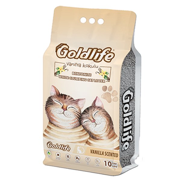 GoldLife 10 Lt Vanilya Kokulu Topaklanan Bentonit İnce Taneli Kedi Kumu | Doğal Kedi Kumu