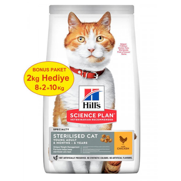 Hills 8 Kg (+2 Kg Hediyeli) Young Sterilised Tavuklu Kısırlaştırılmış | Kısırlaştırılmış Kedi Maması