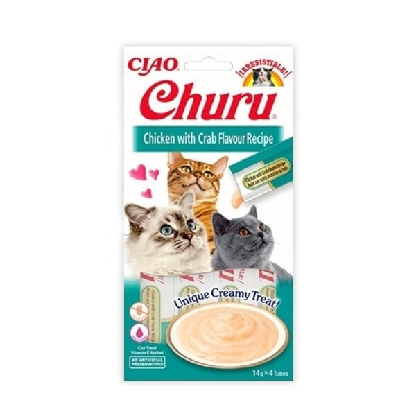 Inaba 4 Adet Ciao Churu Cream Tavuk ve Yengeç 14 Gr | Kedi Sıvı Ödül Maması
