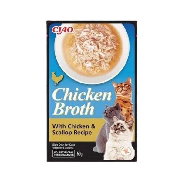 Inaba 50 Gr Ciao Chicken Broth Çorba Tavuk Suyu ve Deniz Tarağı | Kedi Sıvı Ödül Maması