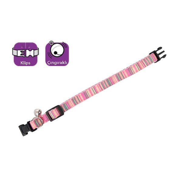 Karlie 30 Cm Çıngıraklı Klipsli Boyun Pembe | Kedi Boyun Tasması