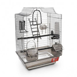 Beşgen Çatılı Çift Kapılı ve Yemlikli Kafes Krom | Kuş Kafesi Beşgen Çatılı Çift Kapılı ve Yemlikli Kafes Krom | Kuş Kafesi