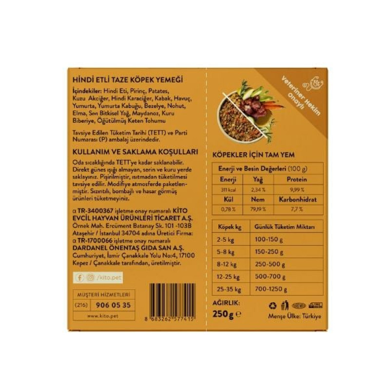 Kito 250 Gr Hipoalerjenik Taze Hindi | Yetişkin Köpek Konserve Maması