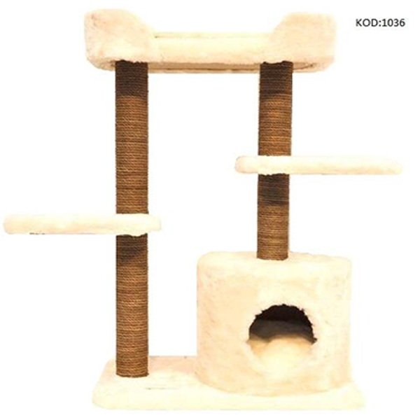 Kralle 35x40x95h Cm Yuvalı Tırmalama ve Oyun Evi Krem | Tırmalama Tahtalı Kedi Evi