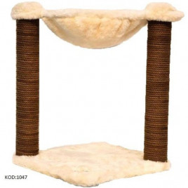 40x40x54h Cm Tırmalama ve Oyun Evi Krem | Tırmalama Tahtalı Kedi Evi