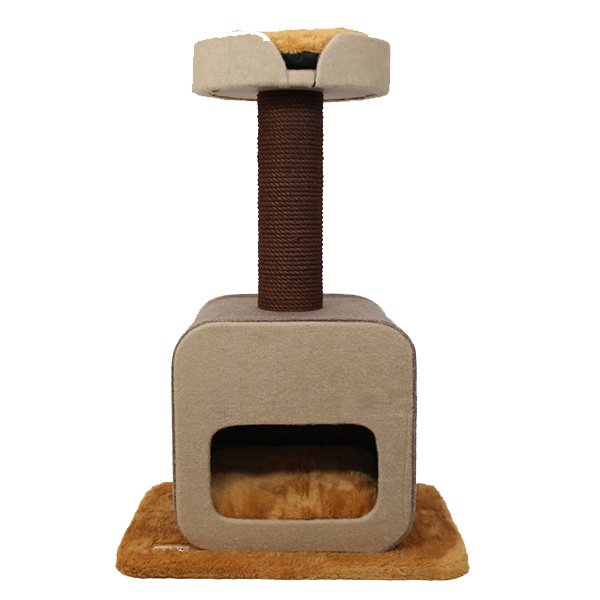 Kralle 50x50x115h Cm Kapaklı ve Yuvalı Tırmalamalı Oyun Evi Açık Kahve | Tırmalama Tahtalı Kedi Evi