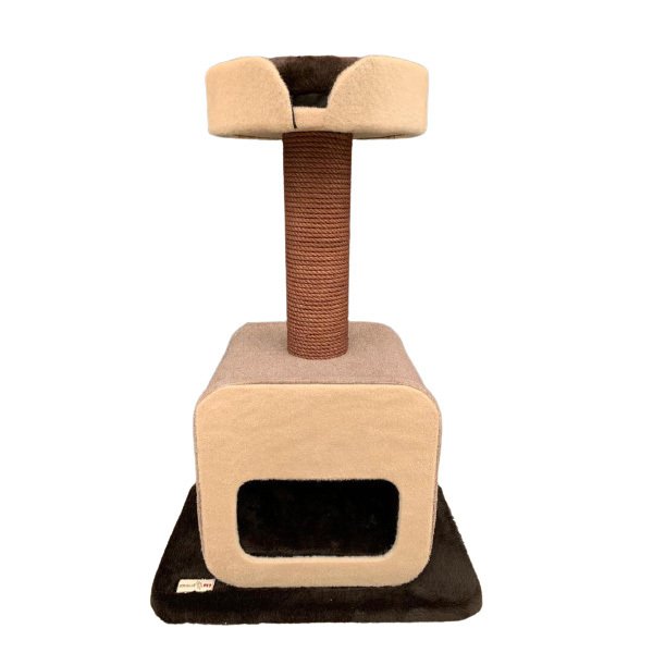Kralle 50x50x115h Cm Kapaklı ve Yuvalı Tırmalamalı Oyun Evi Kahve | Tırmalama Tahtalı Kedi Evi