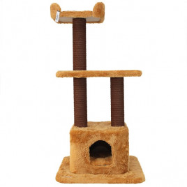 60x60x125 Cm Yuvalı Tırmalama ve Oyun Evi Açık Kahve | Tırmalama Tahtalı Kedi Evi