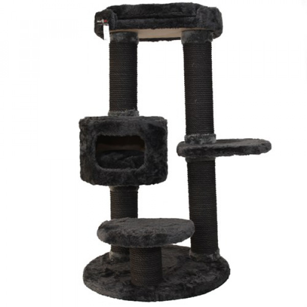 Kralle 60x60x112h Cm Yuvalı Tırmalama ve Oyun Evi Koyu Gri | Tırmalama Tahtalı Kedi Evi