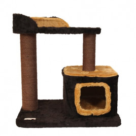 40x60x60h Cm Yuvalı Tırmalama ve Oyun Evi Koyu Kahve | Tırmalama Tahtalı Kedi Evi