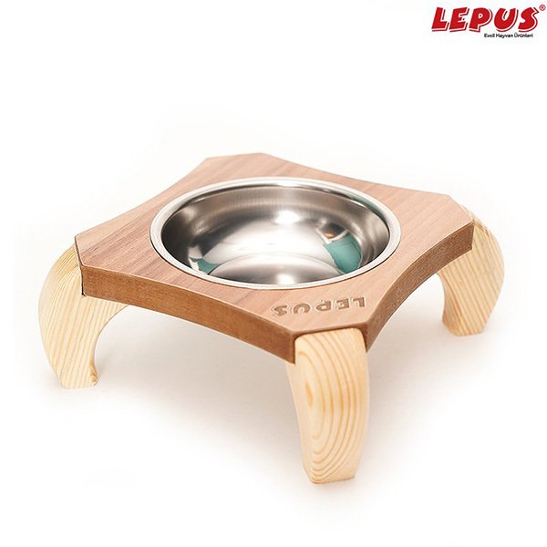 Lepus Ahşap Mama Kabı Tekli | Metal Mama Ve Su Kabı