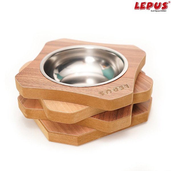 Lepus Prizma Ahşap Mama Kabı Tekli | Metal Mama Ve Su Kabı
