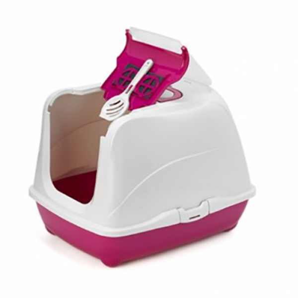 Moderna Flip Cat Filtreli Büyük Kapalı Tuvalet Fuşya | Filtreli Kapalı Kedi Tuvaleti