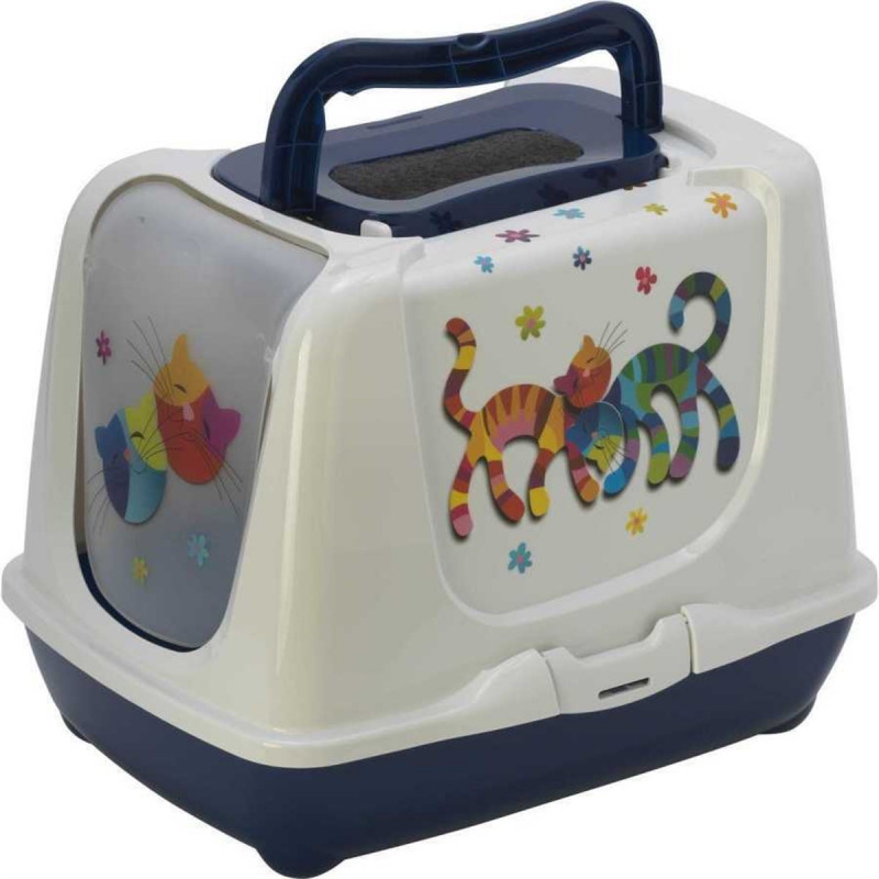 Moderna 50 Cm Trendy Desenli Kapalı Tuvalet Lacivert | Filtresiz Kapalı Kedi Tuvaleti Moderna 50 Cm Trendy Desenli Kapalı Tuvalet Lacivert | Filtresiz Kapalı Kedi Tuvaleti