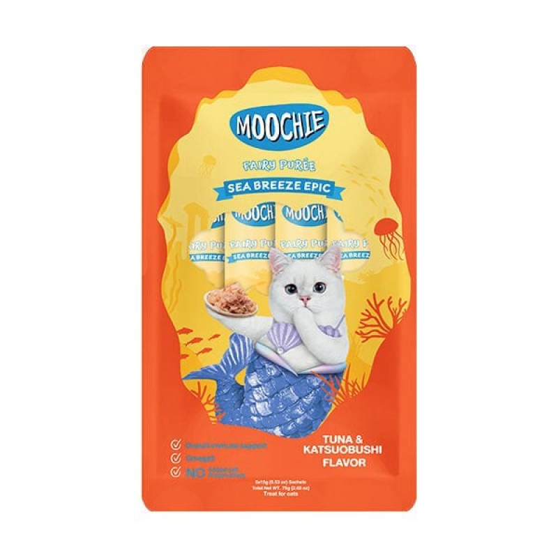 Moochie 75 Gr Fairy Puree Sea Breeze Epic Ton ve Katsuobushi | Kedi Sıvı Ödül Maması Moochie 75 Gr Fairy Puree Sea Breeze Epic Ton ve Katsuobushi | Kedi Sıvı Ödül Maması