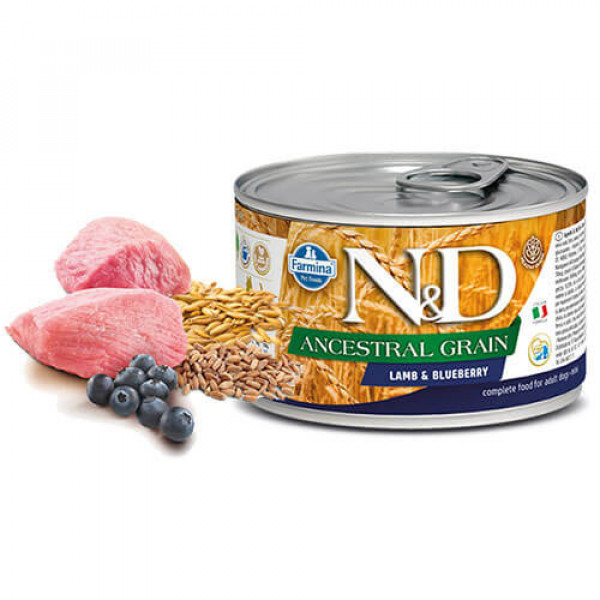 N&D Ancestral Grain 6 Adet Mini Kuzu ve Yaban Mersini 140 Gr | Yetişkin Köpek Konserve Maması
