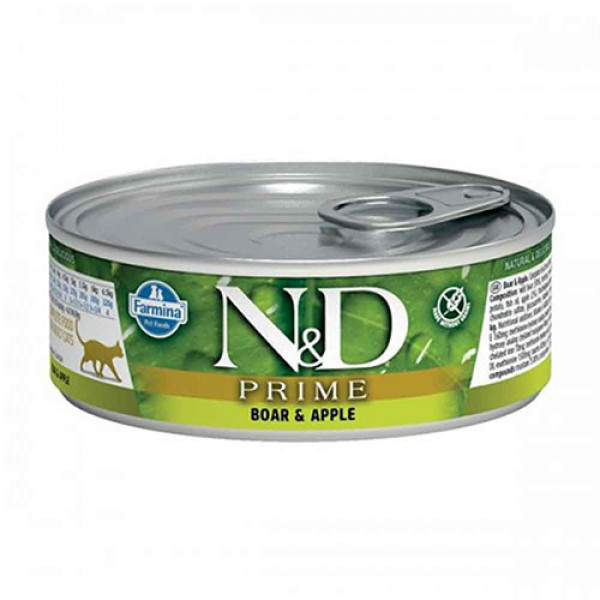 N&D Prime 6 Adet Yaban Domuzu ve Elma 80 Gr | Yetişkin Kedi Maması