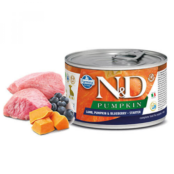N&D Pumpkin 6 Adet Starter Mini Kuzu Balkabağı ve Yaban Mersini140 Gr | Yetişkin Köpek Konserve Maması