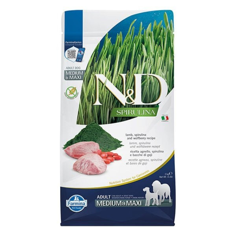 N&D Spirulina 2 Kg Medium Maxi Kuzu ve Kurt Üzümü | Yetişkin Köpek Kuru Maması N&D Spirulina 2 Kg Medium Maxi Kuzu ve Kurt Üzümü | Yetişkin Köpek Kuru Maması