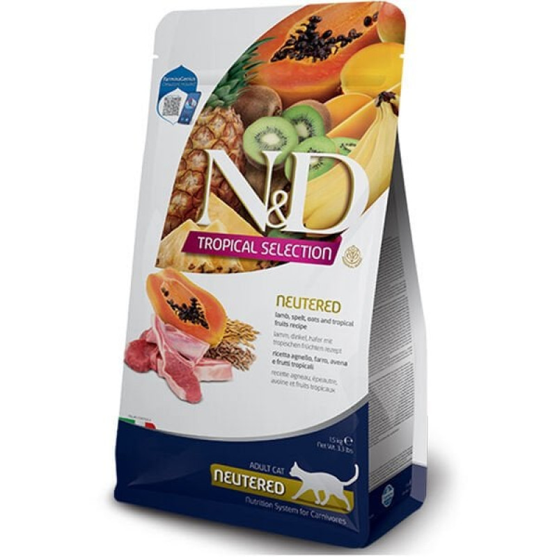 Tropikal MeyveN&D Tropical Selection 4 Kg+1 Kg Neutered Kuzu ve Tropikal Meyve | Kısırlaştırılmış Kedi Maması