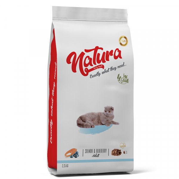 Natura 2.25 Kg Adult Düşük Tahıllı Somonlu ve Yaban Mersinli Yetişkin | Yetişkin Kuru Kedi Maması