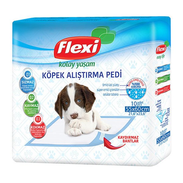 Flexi Eğitim Pedi 55 X 60 Kaydırmaz Bantlı 10 Adet | Köpek Çiş Alıştırma Pedi
