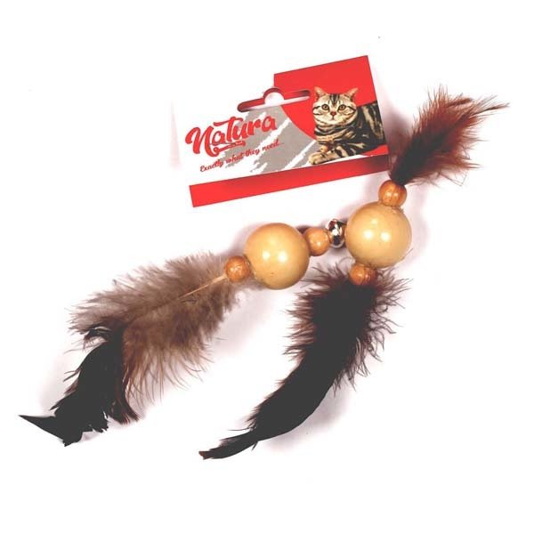 Natura 15 Cm Ptc-013 Tüylü Ahşap Top İkili Oyuncak | Kedi Top Oyuncak